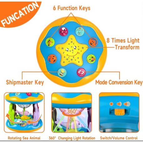 Βρεφικό καρουσέλ προτζέκτορας Lazarid Δελφίνι-χελώνα Γαλάζιο