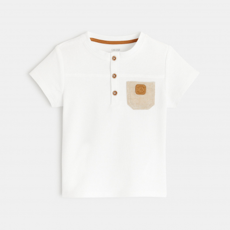 Obaibi Μπλούζα πόλο σε τυνησιακό στυλ με γαζιά και τσέπη λευκή για μωρά αγοράκια