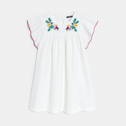 Okaidi Φόρεμα μονόχρωμο λευκό με κεντημένα μοτίφ για κορίτσια