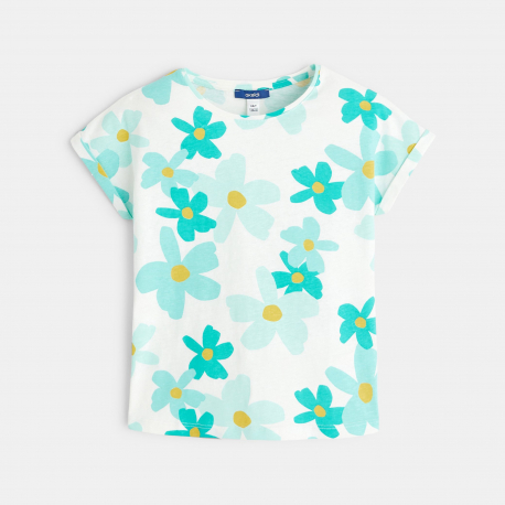 Okaidi T-shirt grandes fleurs vert fille