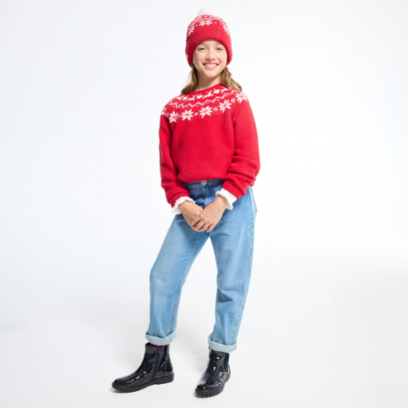 Okaidi Κόκκινο χριστουγεννιάτικο πουλόβερ για κορίτσια