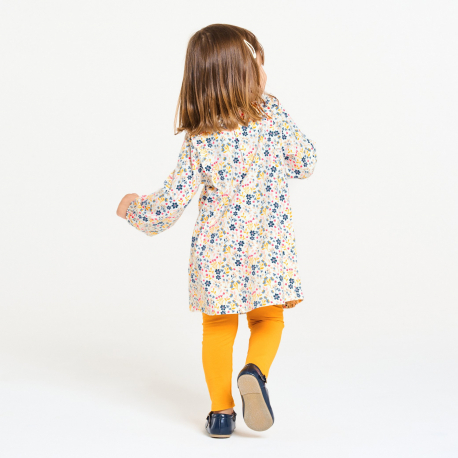 Obaibi Robe fleurie a volants et legging jaune bebe fille