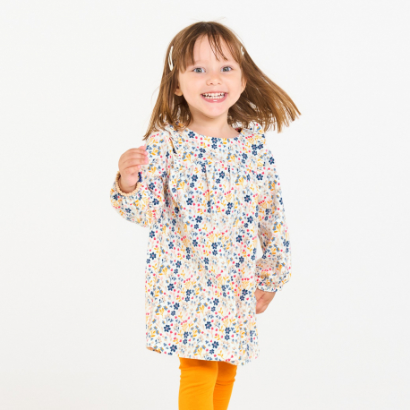 Obaibi Robe fleurie a volants et legging jaune bebe fille