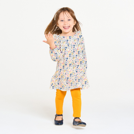 Obaibi Robe fleurie a volants et legging jaune bebe fille