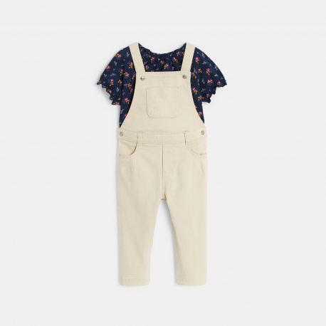 Obaibi Salopette et tee-shirt fleuri blanc bebe fille