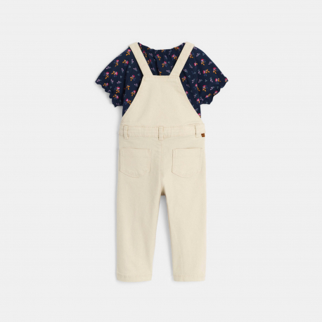 Obaibi Salopette et tee-shirt fleuri blanc bebe fille