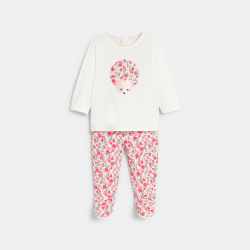 Obaibi Pyjama jersey herisson fleuri blanc bebe fille